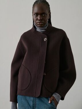 soeur Dark Purple/Burgundy Rounded Pocket Wool Jacket